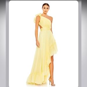 Mac Duggal Ruffled One Shoulder Asymmetrical Gown